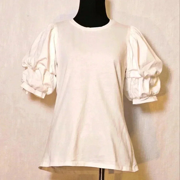 Entro‎ Off White Ruched Sleeve Crew Neck White Tee Sz S - Picture 3 of 14
